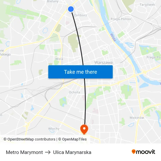 Metro Marymont to Ulica Marynarska map