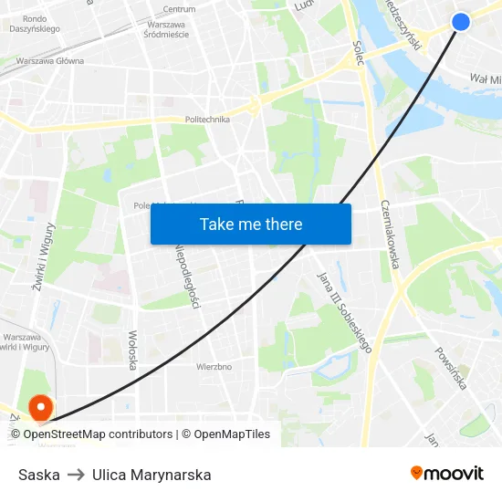 Saska to Ulica Marynarska map