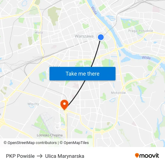 PKP Powiśle to Ulica Marynarska map