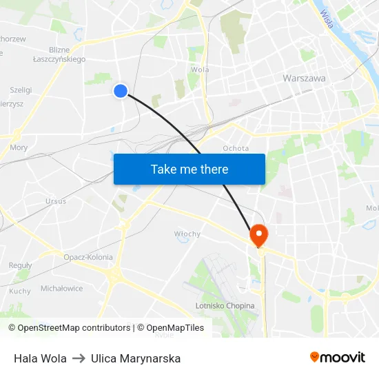 Hala Wola to Ulica Marynarska map