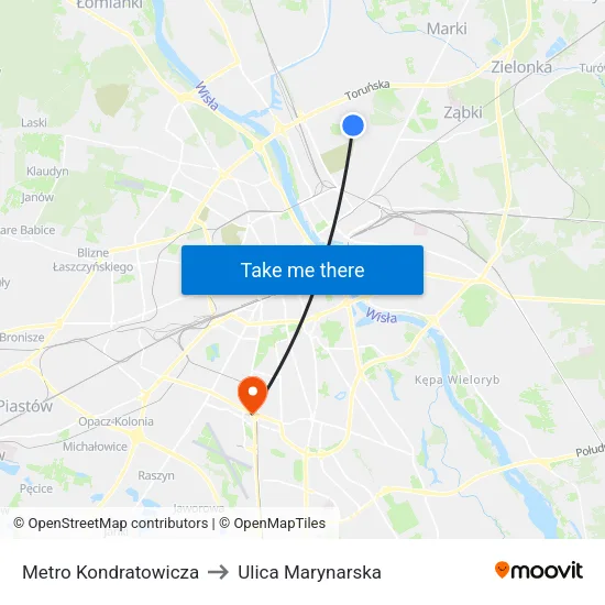 Metro Kondratowicza to Ulica Marynarska map