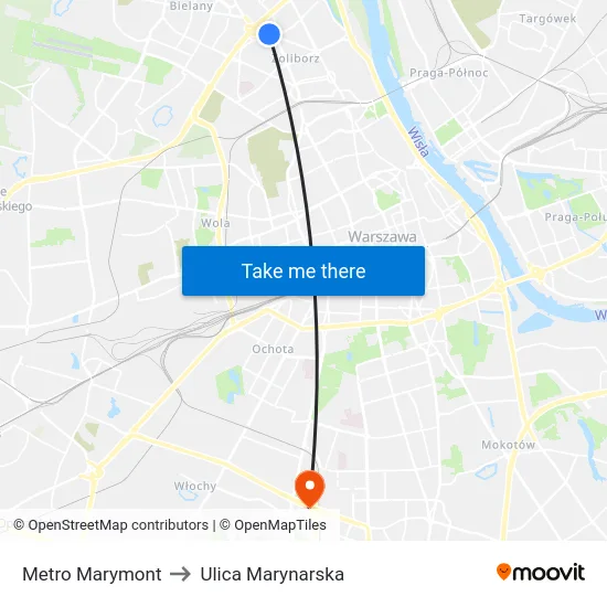 Metro Marymont to Ulica Marynarska map