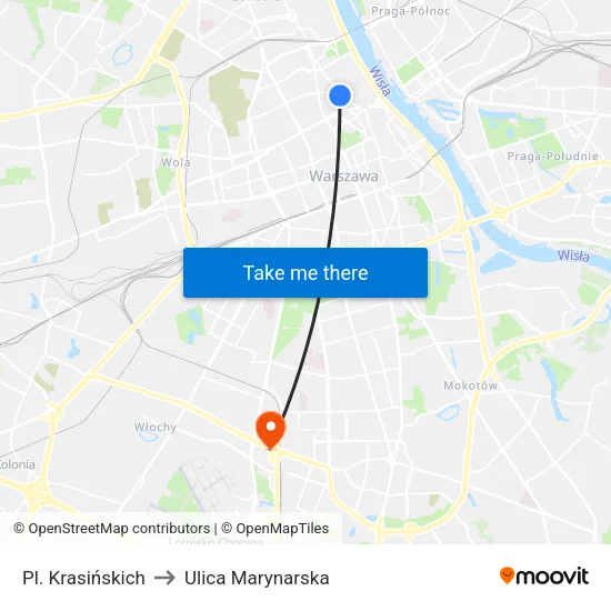 Pl. Krasińskich to Ulica Marynarska map