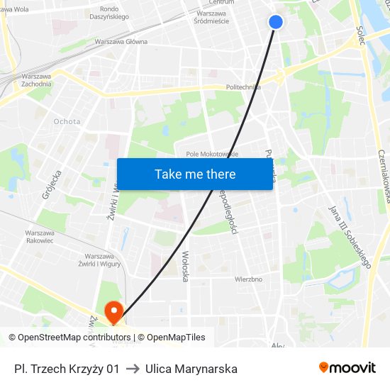 Pl. Trzech Krzyży 01 to Ulica Marynarska map