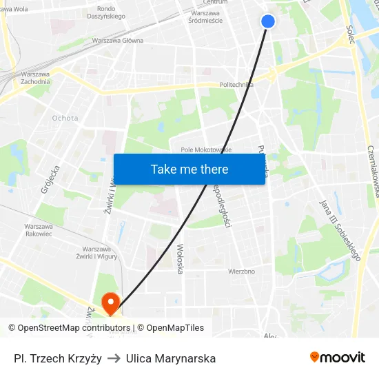 Pl. Trzech Krzyży to Ulica Marynarska map