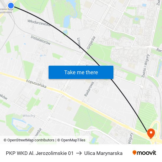 PKP WKD Al. Jerozolimskie 01 to Ulica Marynarska map