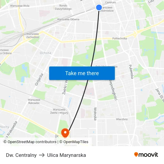 Dw. Centralny to Ulica Marynarska map