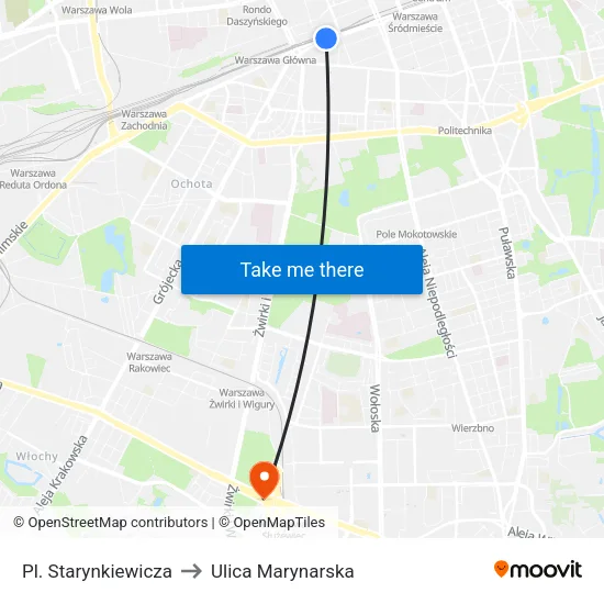 Pl. Starynkiewicza to Ulica Marynarska map