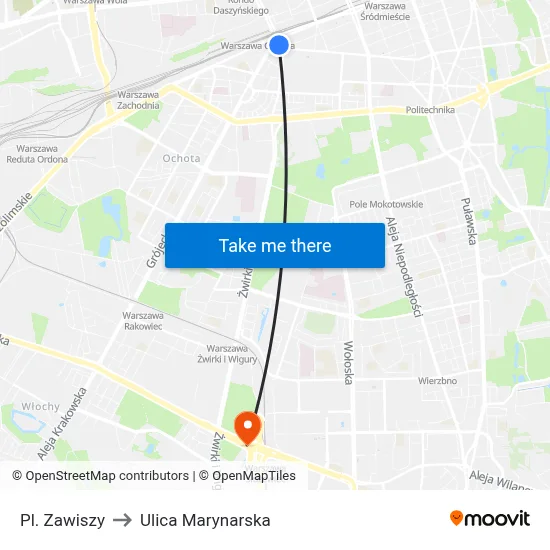 Pl. Zawiszy to Ulica Marynarska map