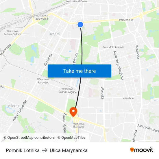 Pomnik Lotnika to Ulica Marynarska map