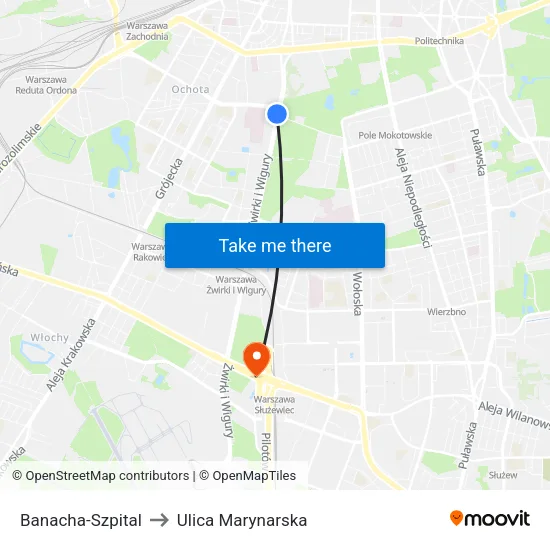 Banacha - Szpital to Ulica Marynarska map