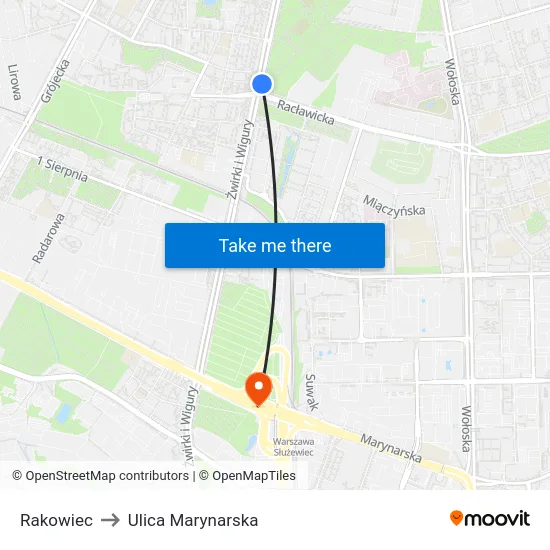 Rakowiec to Ulica Marynarska map