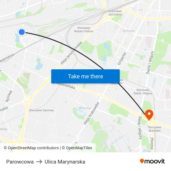 Parowcowa to Ulica Marynarska map