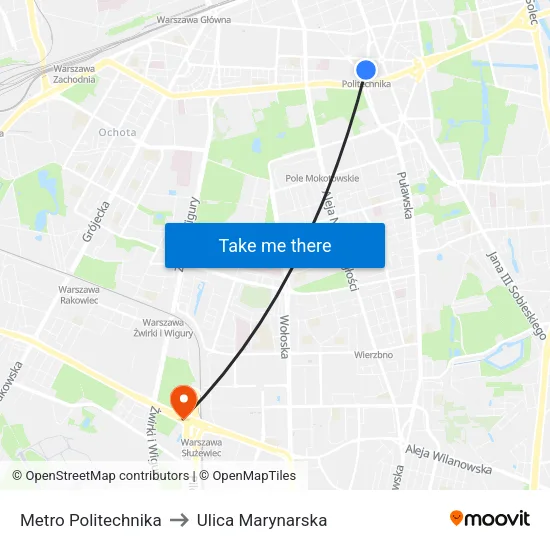 Metro Politechnika to Ulica Marynarska map