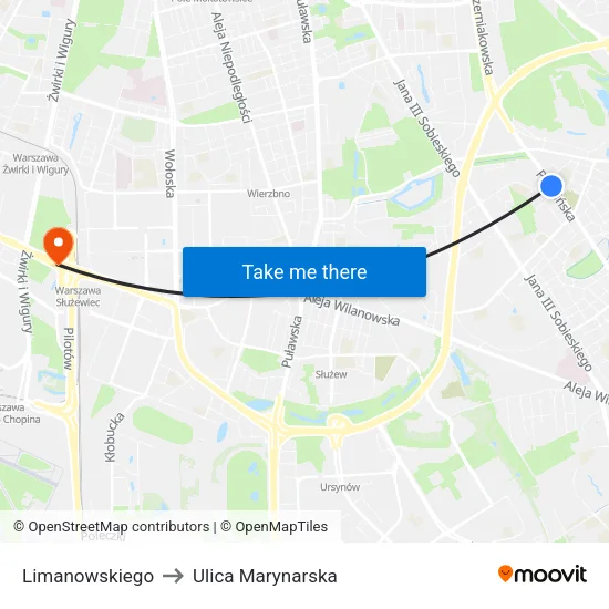 Limanowskiego to Ulica Marynarska map