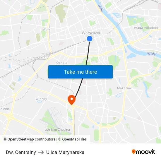 Dw. Centralny to Ulica Marynarska map