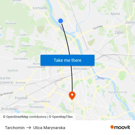 Tarchomin to Ulica Marynarska map