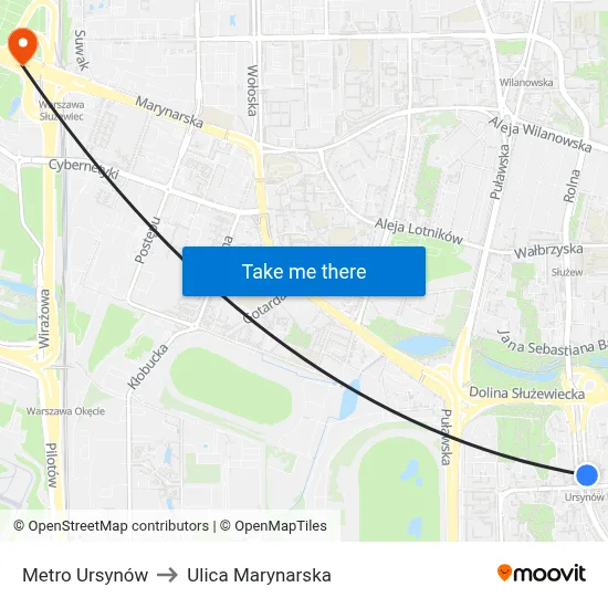 Metro Ursynów to Ulica Marynarska map