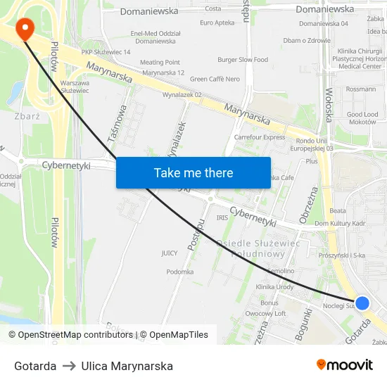 Gotarda to Ulica Marynarska map