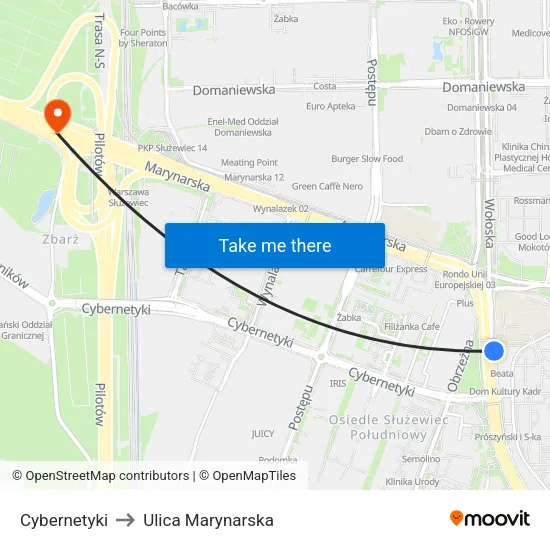 Cybernetyki to Ulica Marynarska map