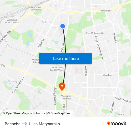 Banacha to Ulica Marynarska map