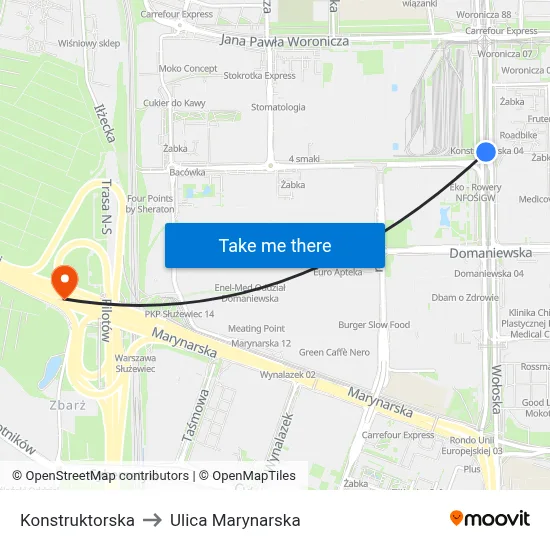 Konstruktorska to Ulica Marynarska map
