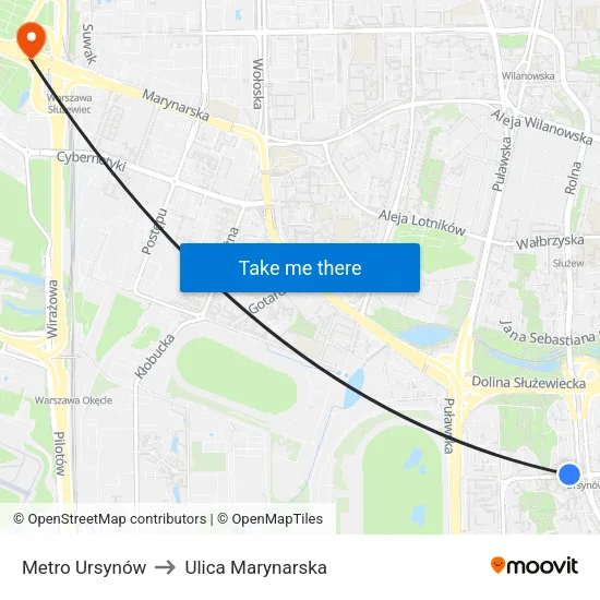 Metro Ursynów to Ulica Marynarska map
