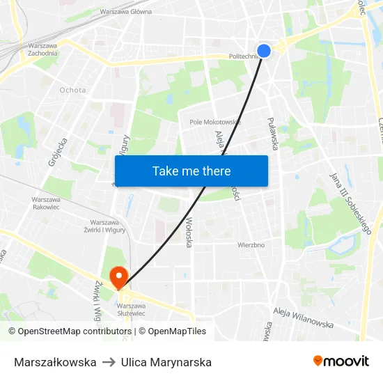 Marszałkowska to Ulica Marynarska map