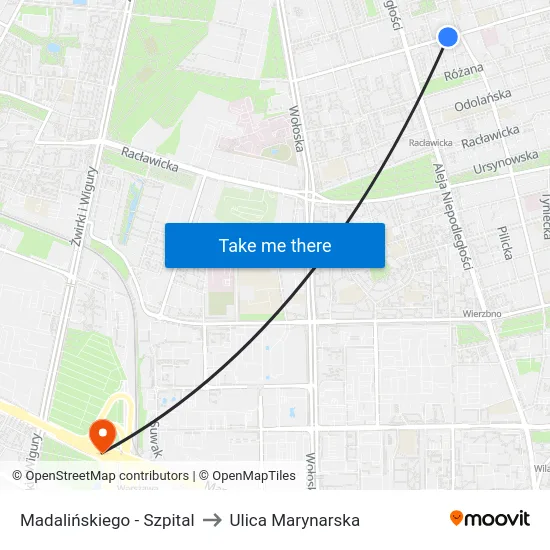 Madalińskiego - Szpital to Ulica Marynarska map
