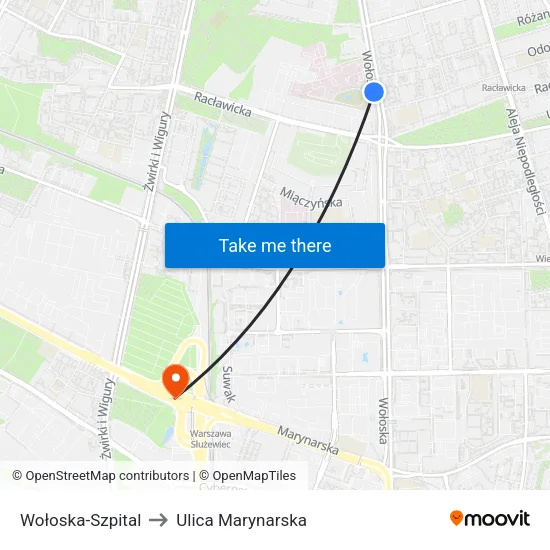 Wołoska - Szpital to Ulica Marynarska map
