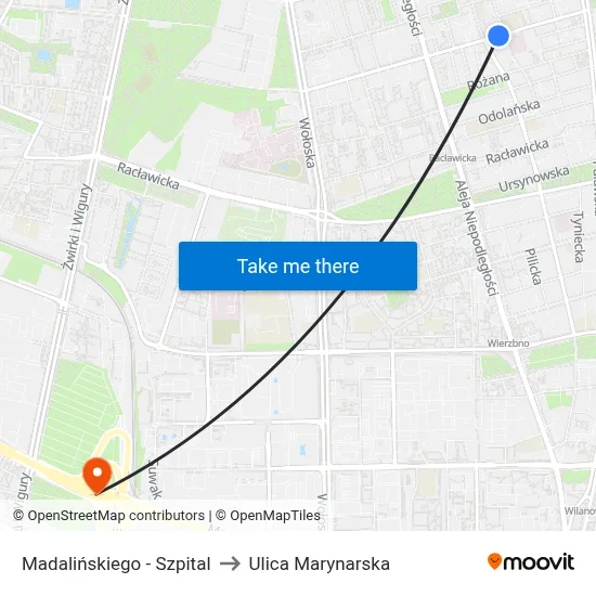 Madalińskiego - Szpital to Ulica Marynarska map