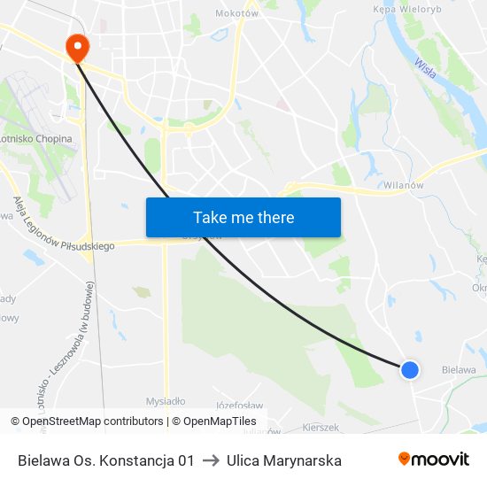 Bielawa Os. Konstancja 01 to Ulica Marynarska map