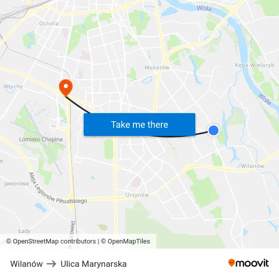 Wilanów to Ulica Marynarska map