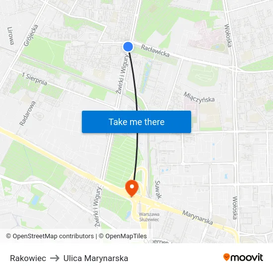 Rakowiec to Ulica Marynarska map