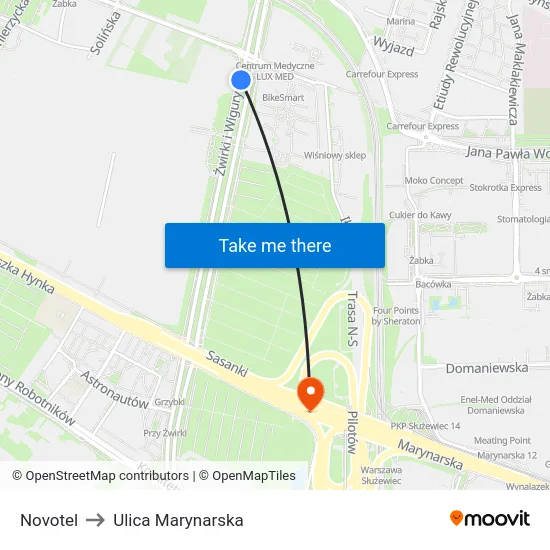 Novotel to Ulica Marynarska map
