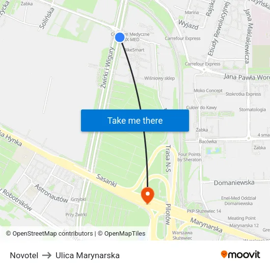 Novotel to Ulica Marynarska map
