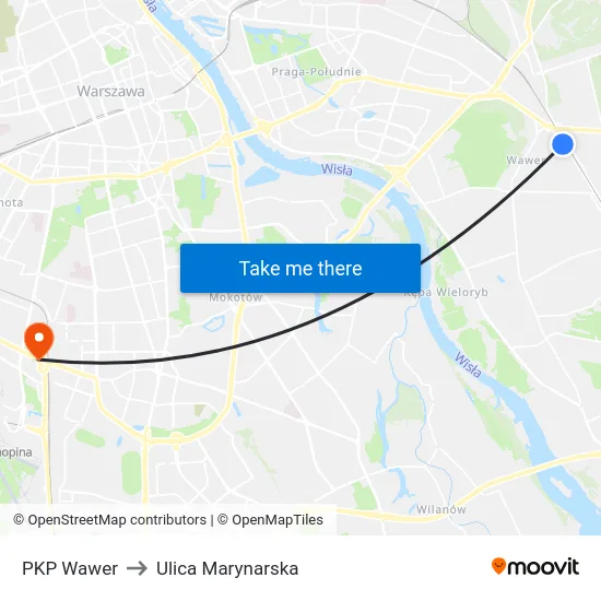 PKP Wawer to Ulica Marynarska map