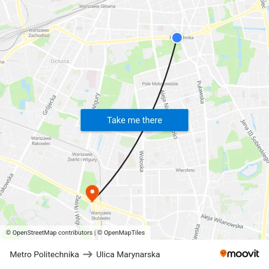 Metro Politechnika to Ulica Marynarska map