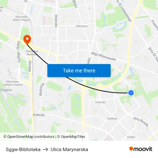 SGGW - Biblioteka to Ulica Marynarska map