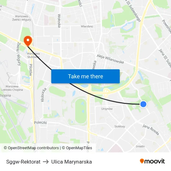 SGGW - Rektorat to Ulica Marynarska map