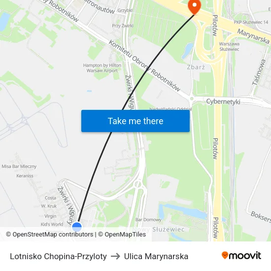 Lotnisko Chopina - Przyloty to Ulica Marynarska map