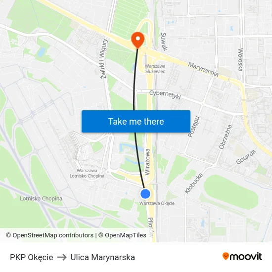 PKP Okęcie to Ulica Marynarska map