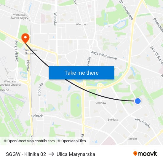 SGGW - Klinika 02 to Ulica Marynarska map