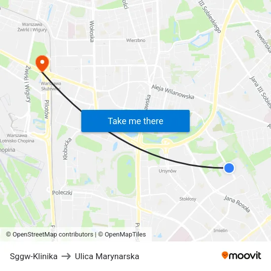 SGGW - Klinika to Ulica Marynarska map