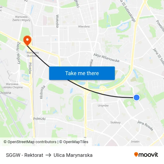 SGGW - Rektorat to Ulica Marynarska map
