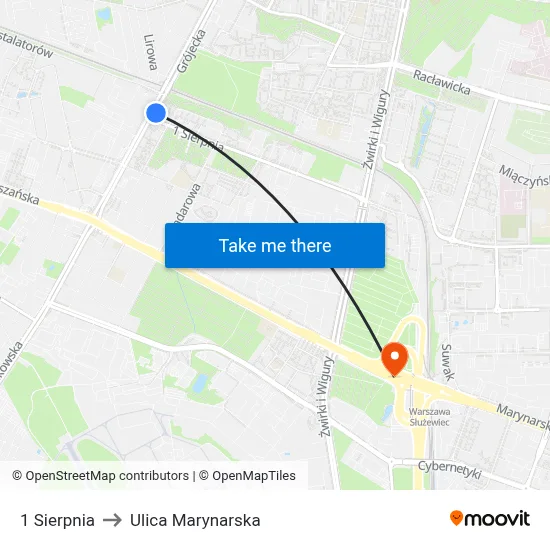 1 Sierpnia to Ulica Marynarska map