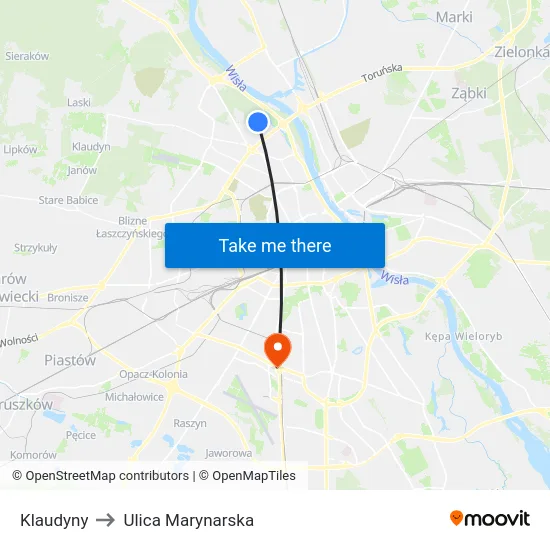 Klaudyny to Ulica Marynarska map