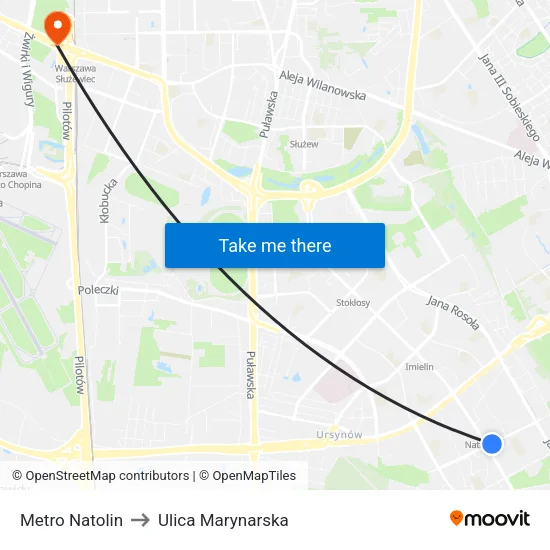Metro Natolin to Ulica Marynarska map