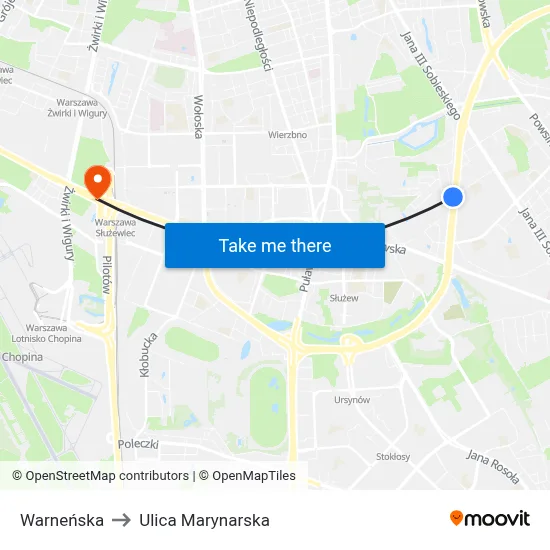 Warneńska to Ulica Marynarska map