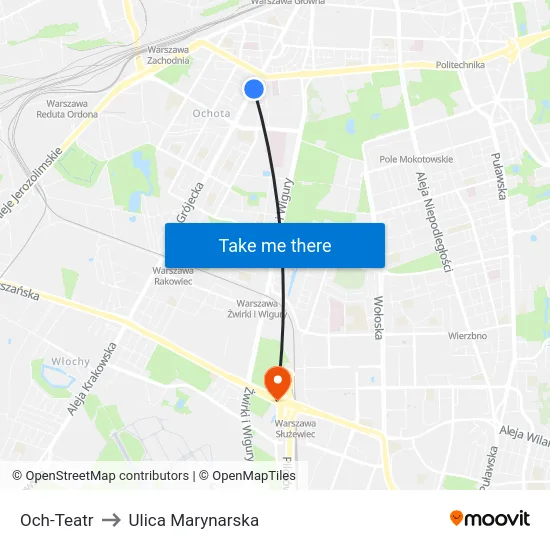 Och-Teatr to Ulica Marynarska map